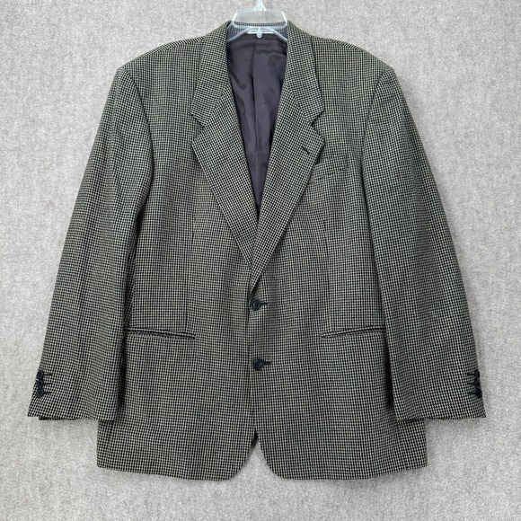 VTG Yves Saint Laurent Blazer Jacket Men 42 Wool 2 Button Houndstooth Gold Black